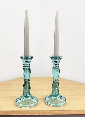 Buy Candle Holders Set Of 2 Blue Glass Vintage Large 8  Tapered Stick Wedding Table • 22£