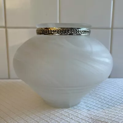 Buy Vintage White Opalescent Marbled Satin Glass Vase Art Deco Style 13.5 Cm High! • 16.40£