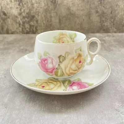 Buy Antique Z S & Co Bavaria Floral China Tea Cup Saucer Set C1880 Hand Painted • 26.09£