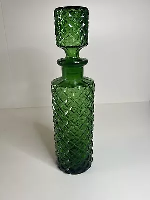 Buy Beautiful Vintage Art Glass,  Green Glass Decanter With Stopper • 20£