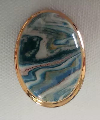 Buy Vintage Ceramic Blue Marble & Gold Tone Scarf Ring - Possibly Jersey Pottery • 5.99£