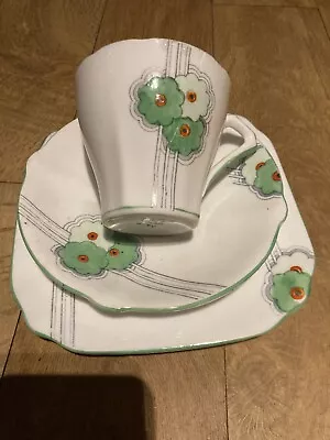 Buy Art Deco Vintage ANTIQUE GREEN HAND PAINTED China Tea Set Trio. Bell China.VGC • 19.99£