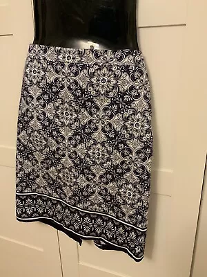 Buy M & S  Navy China  Blue White Floral Pattern Lined Summer Skirt 14 • 3.99£