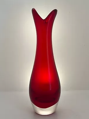 Buy Whitefriars Glass Geoffrey Baxter Designed #9556 Ruby Red Glass Cased Beak Vase • 17.50£