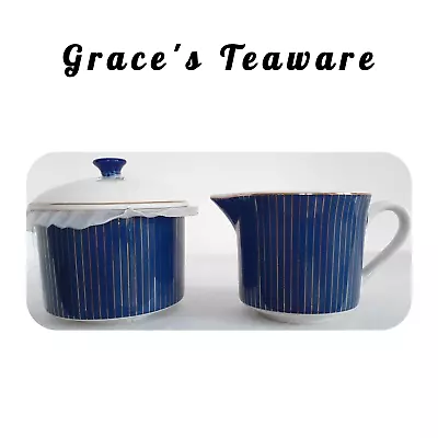 Buy GRACE'S TEAWARE Striped Cream & Sugar SET Blue White Gold Porcelain Dinnerware • 15.21£
