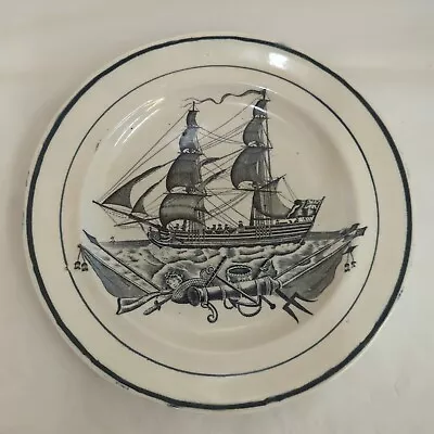 Buy Swansea Dillwyn Creamware Plate ~ Black Pirate Ship • 23£