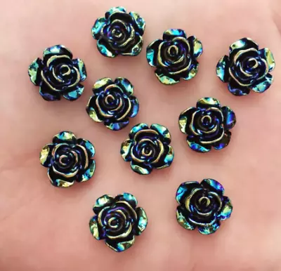 Buy Black Rose Flower Embellishments, Set Of 20, 12mm Lustre Rose, Resin Flat Back,  • 3.40£