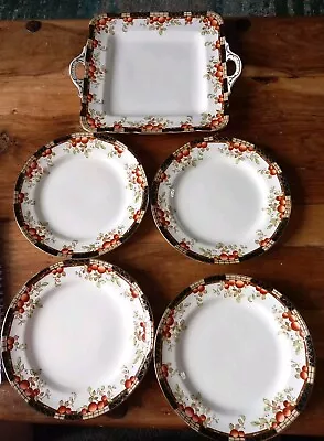 Buy Sutherland China 4 Tea Plates & A Cake Plate Pattern 1190 Oranges 1912-1941  • 5.50£