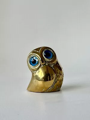 Buy Small Solid Brass Owl Ornament With Blue Glass Eyes • 19.99£