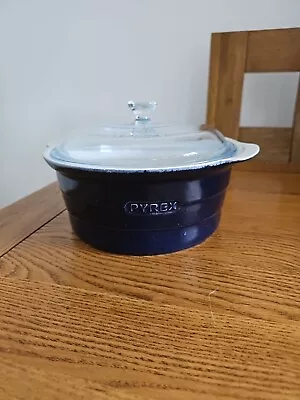 Buy Pyrex 2 Litre Round Casserole Blue Ceramic Dish With Glass Lid & Side Handles • 18£