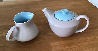 Buy Poole Pottery, Twintone Teapot And Milk Jug  In Sky Blue And Dove Grey -VGC • 18.95£