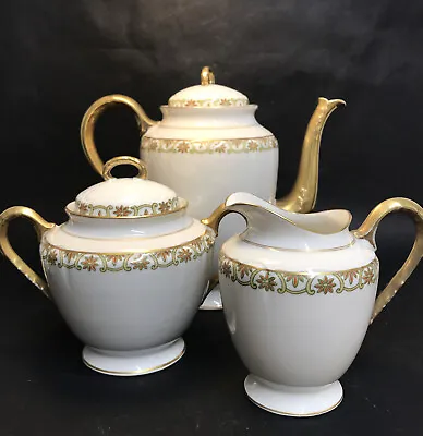 Buy Vintage REGENCY Limoges French China Gold  Coffee Pot Lidded Sugar & Cream Jug • 30£