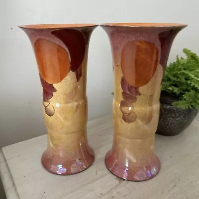 Buy Art Deco Crown Ducal Pottery Pair Of Orange/Yellow Oranges Lustre Vases 9 Inch • 62£