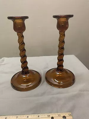 Buy Pair Of Vintage Amber Colored Glass Candle Holders • 25.16£