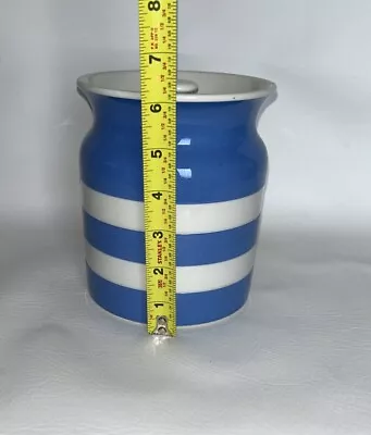 Buy Vtg TG  Green CORNISH KITCHEN WARE Canister Blue White W/Lid Green Back Stamp 6” • 46.59£