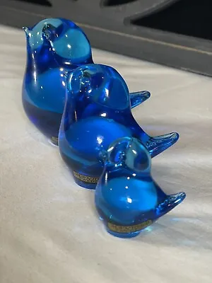 Buy Mantorp Sweden Lot Of 3 Graduated Art Glass Bluebird Figurines • 69.89£