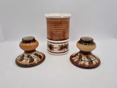 Buy Vintage Jersey Pottery Candle Holders & Vase Handmade Handpainted Brown Flowers • 17.99£