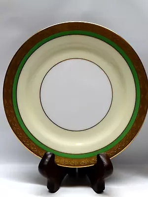 Buy Vtg Thomas Bavaria Gold Encrusted Green & Ivory Band Dessert Plate By Pickard • 27.96£