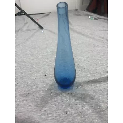 Buy Vintage Blenko Blue Crackle Hand Blow Glass Vase • 18.63£