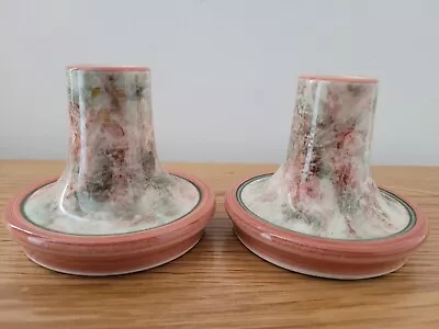 Buy Decorative Pair Of Coral/Green/Cream Jersey Pottery Candle Holders 6.5cm Tall • 8.55£