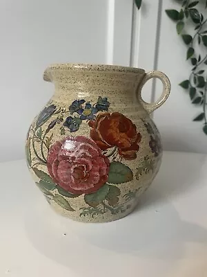 Buy Vintage Spode Stoneware Pottery Jug 1950s Hand Painted Flowers Country Cottage • 33.28£