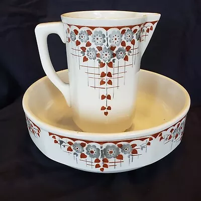 Buy Vintage Art Deco Wash Bowl Pitcher Jug Set St Ghislain Belgium Large Basin • 139.79£