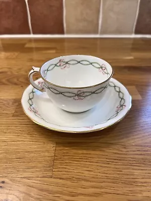 Buy Royal Crown Derby, English Bone China Vintage Tea Cup & Saucer Set Ribbon Design • 12£