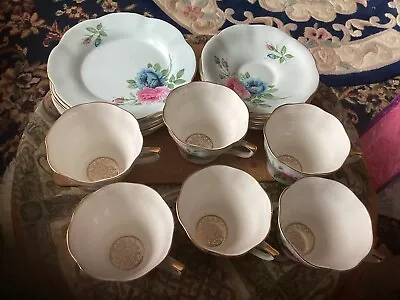 Buy Imperial Fine English Bone China,Warranted 22k Gold,, 6 Trio Pink And Blue Roses • 15£