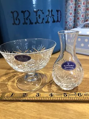 Buy Royal Doulton Crystal Glass Pedestal Bowl / Trinket Dish & Bud Vase • 10£