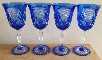 Buy Cobalt Cristal De France Cut To Satin Wine Glass • 34.99£