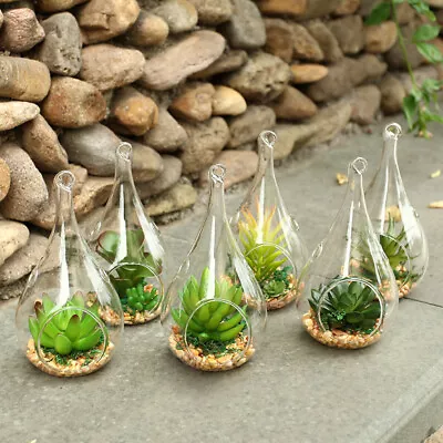 Buy 6x Teardrop Tea Light Candle Holders Clear Glass Hanging Bauble Open Mouth Vase • 11.95£