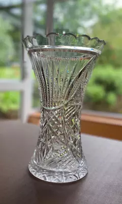 Buy Large Stunning Vintage 'Hourglass Profile Lead Crystal Hand Cut Lead Glass Vase  • 80£