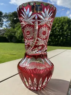 Buy Lead Crystal Hand Cut Vase Lausitzer Glas Ruby Red Cut To Clear 21 Cm German Vgc • 100£