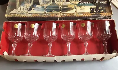 Buy Vintage CRISTAL D'ARQUES Boxed Set 6 Large Wine Glasses 625 Fl/oz LEAD CRYSTAL • 14.99£