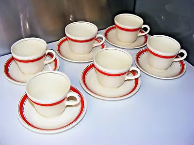 Buy Set Of 6 Vintage Grindley Red Stripe Teacups & Saucers. C 1950 • 9.99£