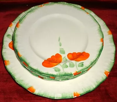 Buy SWINNERTONS VINTAGE 1930s  ART DECO LUXOR VELLUM   ORANGE POPPIES   PLATES • 12£