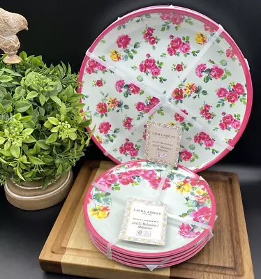 Buy LAURA ASHLEY Melamine Pink & Yellow Roses Dinner And Salad Plates (SET OF 8) NEW • 46.59£