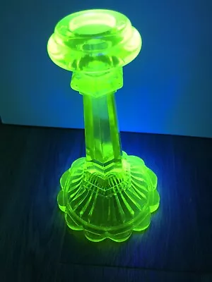 Buy Rare Victorian Sowerby Greener? Vaseline Uranium Glass XL Candlestick Excellent • 68£