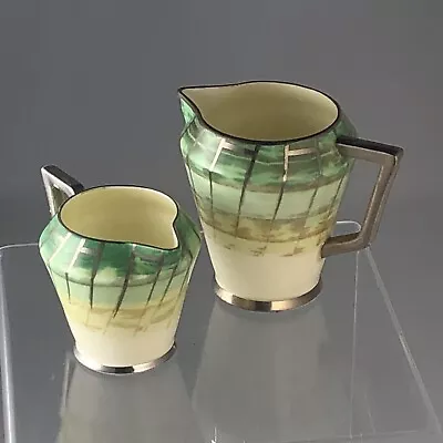 Buy Crown Staffordshire Creamers X2 Ivory Soft Green Art Deco Bamboo Pattern Good • 19.99£