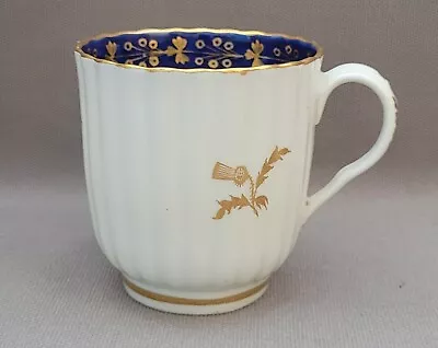 Buy Worcester Gold Thistles Reeded Body Blue & White Coffee Cup C1790 • 20£