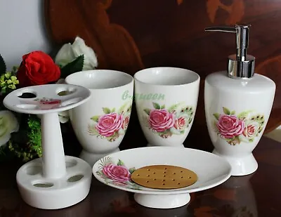 Buy Five Piece Red Rose Flower Designed Bone China Bathroom Set Gift Box • 24.99£