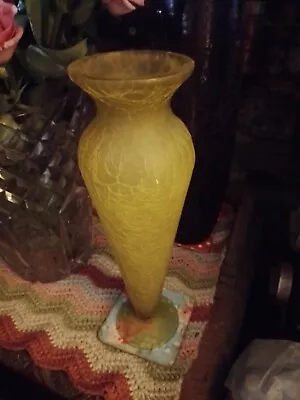 Buy Tall Vintage Yellow Crackle Glass Vase • 15£