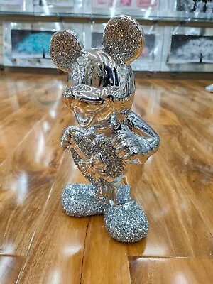 Buy X-large Crushed Diamond Mickie Mouse Crystal Disney Silver Shelves Ornament 30cm • 19.99£