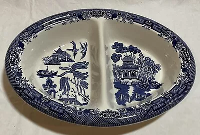 Buy Churchill Of England 'Blue Willow' Oval Divided Vegetable Dish Beautiful! • 17.71£