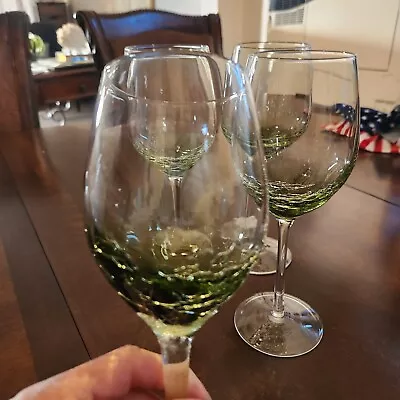 Buy Pier 1 Olive Green Crackle Glass 9 Inch Tall Wine Glass/ Water Set Of 4 • 41.94£