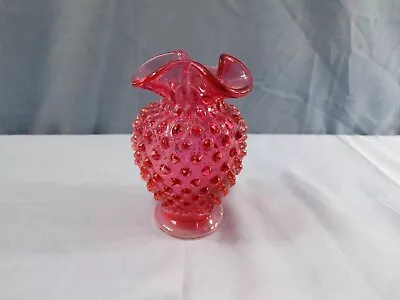 Buy Fenton Cranberry Glass Hobnail Mini Miniature Vase W/ 3 Tri Lob Top INV2 • 9.31£