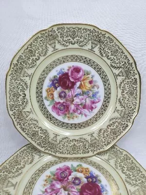 Buy Tirschenreuth Bavaria Gold Floral Plate 8.5  Scalloped Edge Studio Decorated  • 16.77£