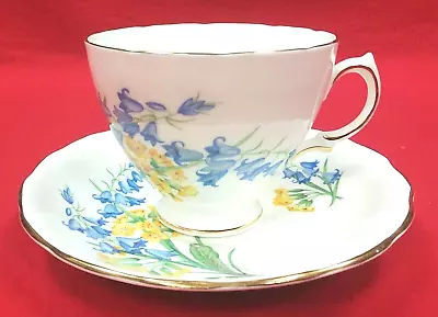 Buy Vintage Royal Vale Tea Cup & Saucer Bone China England Yellow Blue Flowers • 13.93£