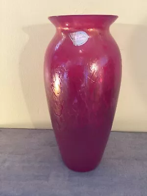 Buy Vintage ROYAL BRIERLEY STUDIO ART GLASS RUBY RED GOLD LUSTRE VASE • 14£