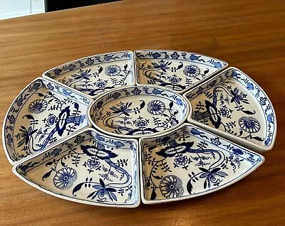 Buy Antique Booths Silicon China Hors D’Oeuvres Set 7-Piece Blue Onion C1920s • 11.99£